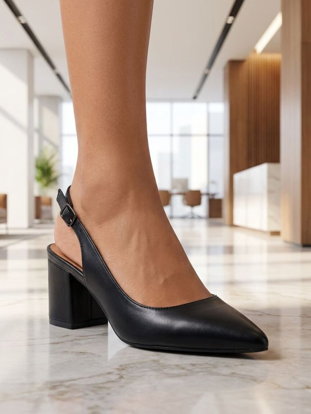 NWT Bonnibel Black Faux Leather Slingback Heels
